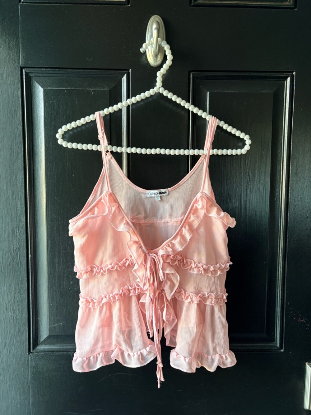 Fashion Nova Pink Crinkled Ruffle Top Size XS